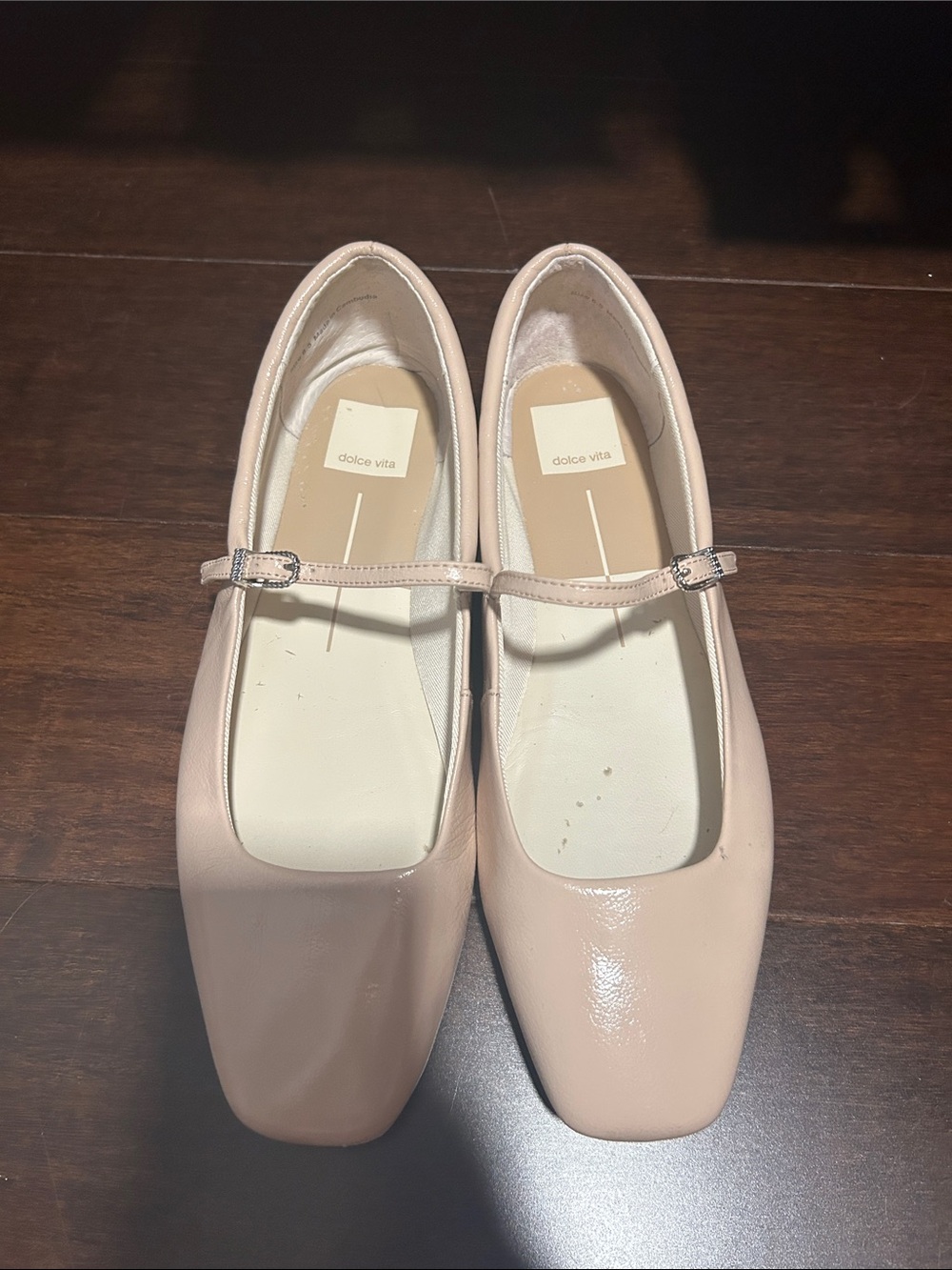 Dolce Vita Cream Patent Mary Jane Flats with Buckle Strap